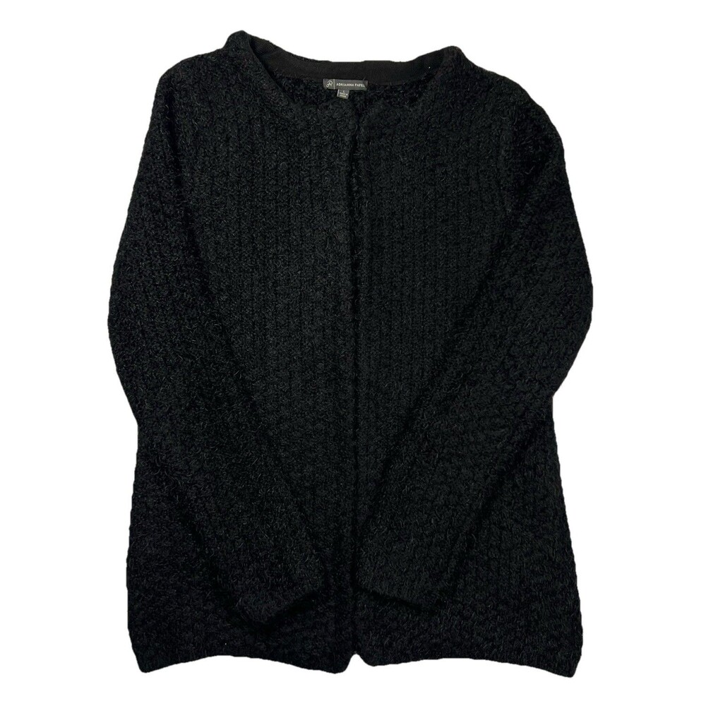 Adrianna Papell Sweater Fuzzy Cardigan Open Front Womenโs Size Large Black